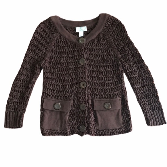 Talbots Brown Buttoned Crochet Cardigan Sweater SP - Picture 1 of 7